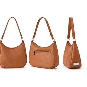 Liz Claborne Y2K‎ Leather Hobo Handbag Tan Shoulder Bag Zip Pocket
